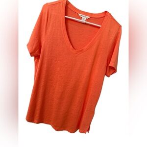 Athleta Top Orange V Neck Tee Top Size Large Tencel Modal Blend Soft